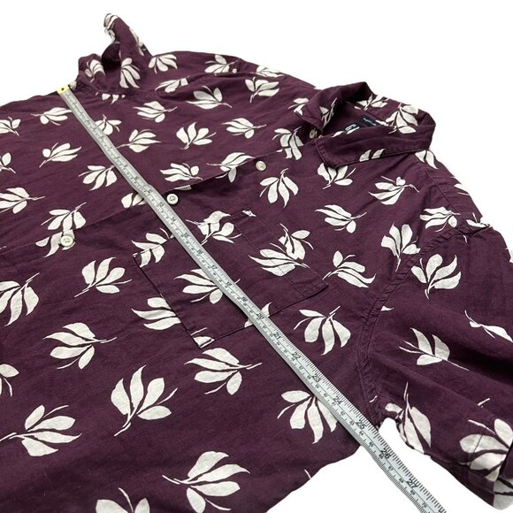 Gap Mens Linen Floral Short Sleeve Button Up Shirt Purple XL Hawaiian Resort - Picture 6 of 7